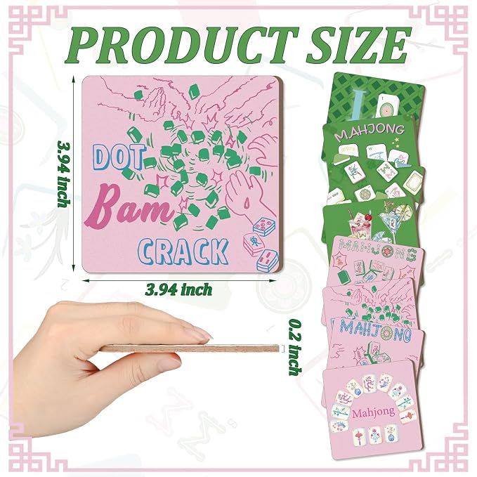 8 Pcs Mahjong Coasters 3.94 x 3.94 Drink Coasters Pink and Green Mahjong Gift - Image 2