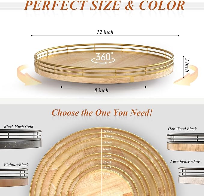 AMH 12-Inch Farmhouse Oak Lazy Susan Cabinet Organizer | Smooth rotating oak - Image 5