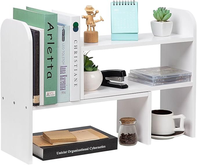 Desktop Adjustable Natural Wood Book Shelf Organizer Office Storage Rack by VERGOODR