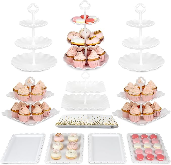 Pack of 11 NWK Cake Stand Set of Cupcake Stand, Tray & Table Cloth | Includes 3 by NWK