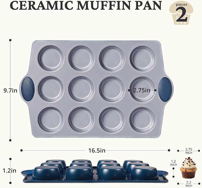 BRONYPRO Ceramic Muffin Pan, 12-Cup Nonstick Aluminized Steel Cupcake Pans - Image 7