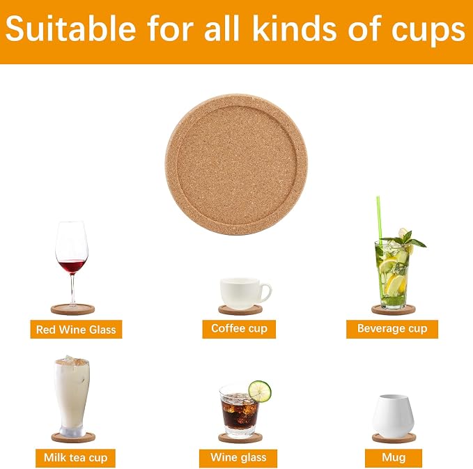 6 PCS Cork Coasters with Lip, Reusable with Lips Set Extra Thick Perfect - Image 7