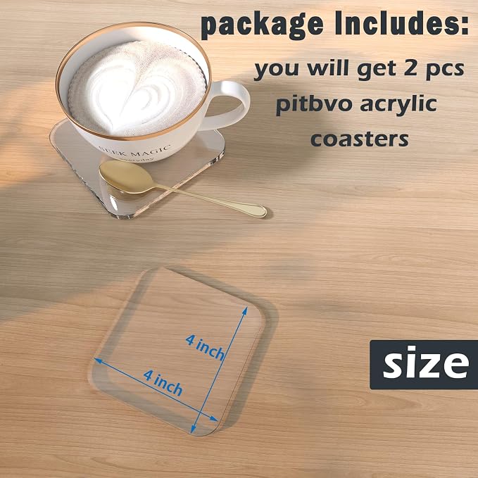2Pack 4 Inch Square Cute Clear Acrylic Drink Coasters - Image 5