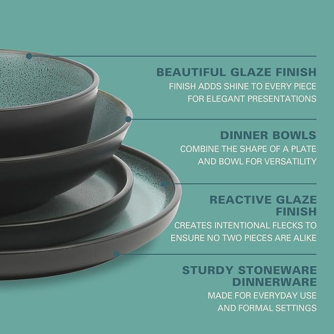 Gibson Elite Tribeca Loft 16-Piece Dinnerware Set – Matte Black and Green - Image 3