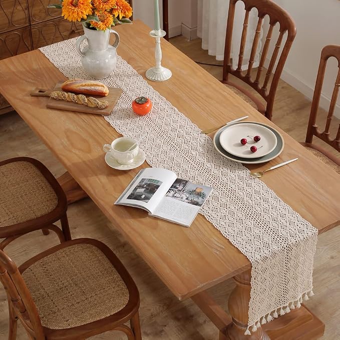 meioro Mesh Woven Table Runners, 12x72 Inch Boho Cotton Table Runner - Image 2