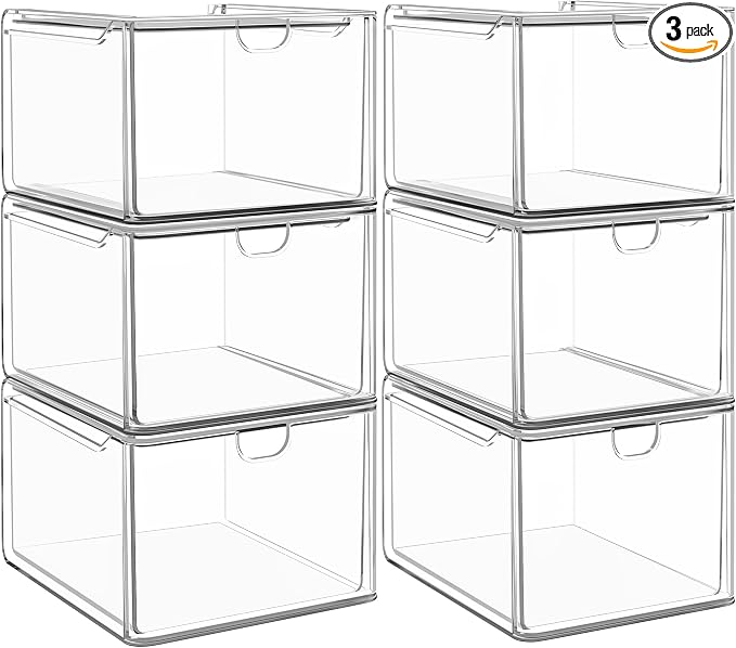 6-Pack Stackable Acrylic Storage Drawers, Small | Smooth-glide drawers by shoeboxesanddeskorganizers