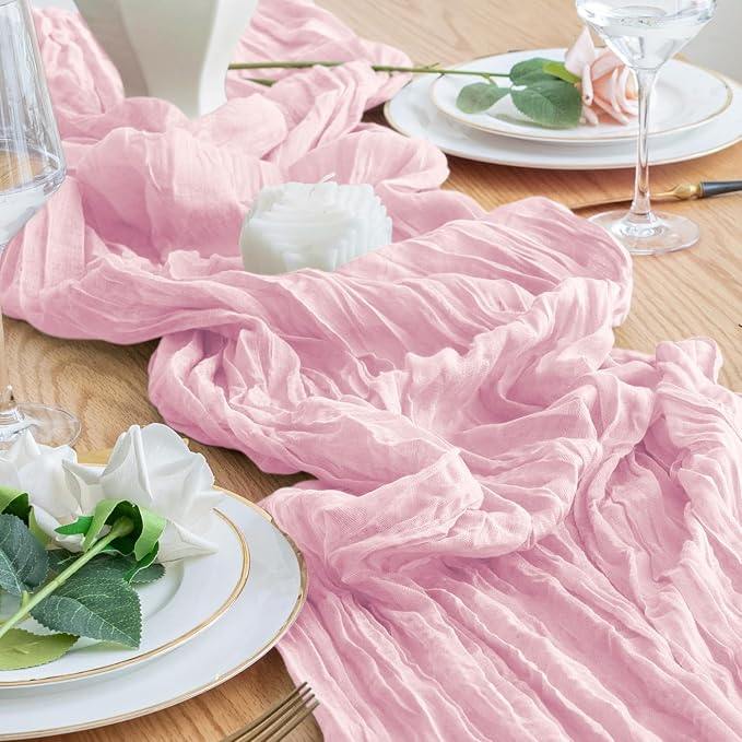 Cheesecloth Table Runner 10FT 6Pcs Blushing Pink Boho Gauze Runners | Cheese - Image 6