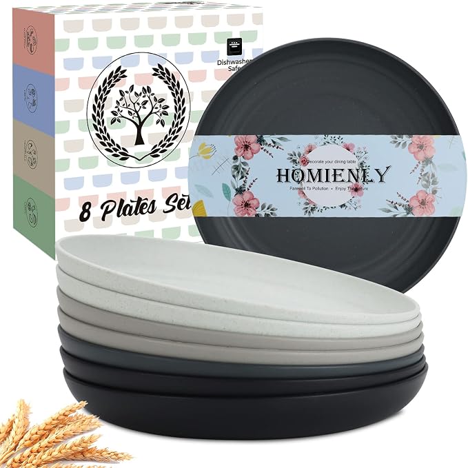 Wheat Straw Dinner Plates Set of 8-11 Inch, Alternative to Plastic, Microwave & by HOMIENLY