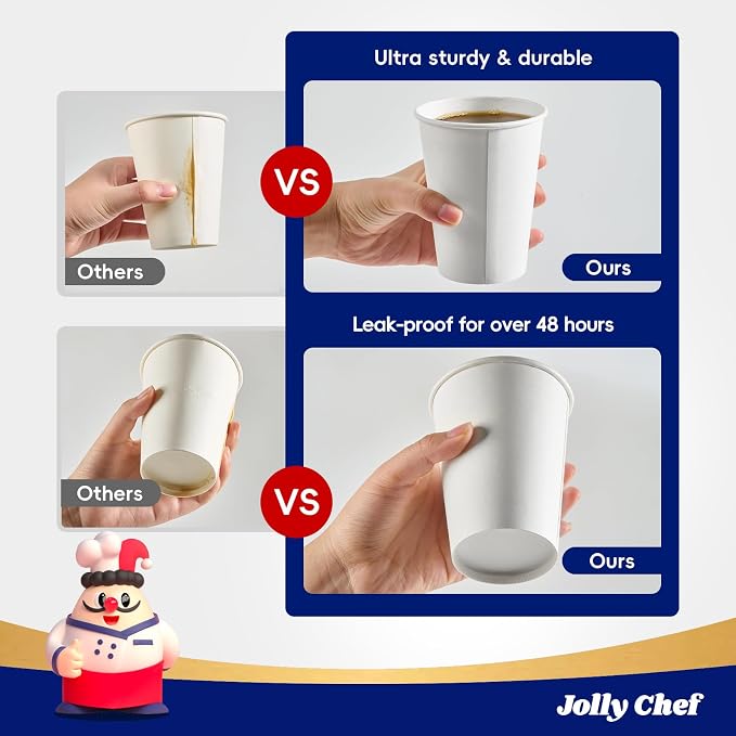 JOLLY CHEF 1000 Pack Disposable Paper Coffee Cups 16 oz | Hot Beverage Paper - Image 2