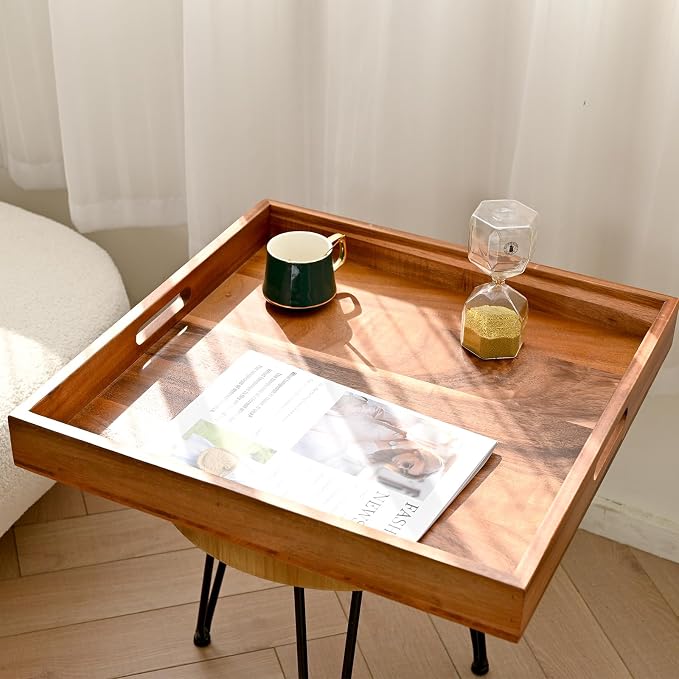 20 Inch Extra Large Square Serving Tray HeavyDuty Acacia Wood Tray - Image 2