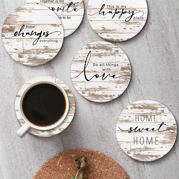 Vintage Farmhouse Coasters for Drinks, Ceramic Stone Vintage Farmhouse - Image 4