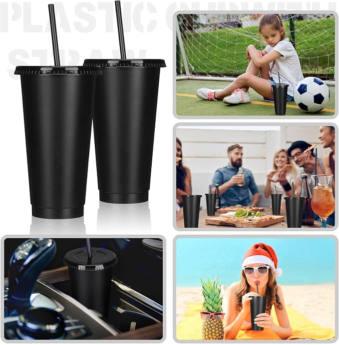Bokon 15 Sets Tumbler with Straw and Lid Bulk 24 oz Reusable Plastic Cups to Go - Image 5