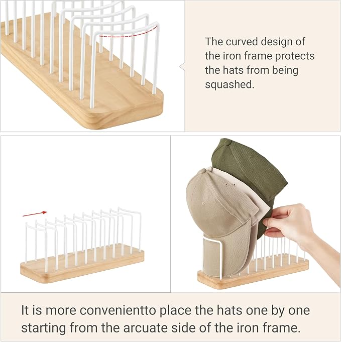 Mkono Hat Organizer for Baseball Caps, Hat Holder Storage for Closet, Wood | - Image 3