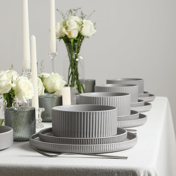 Stone Lain Haven Stoneware 12-Piece Dinnerware Set, Elegant Dish Set, Includes - Image 7