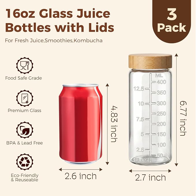 16 oz Round Glass Juice Bottles - Image 2