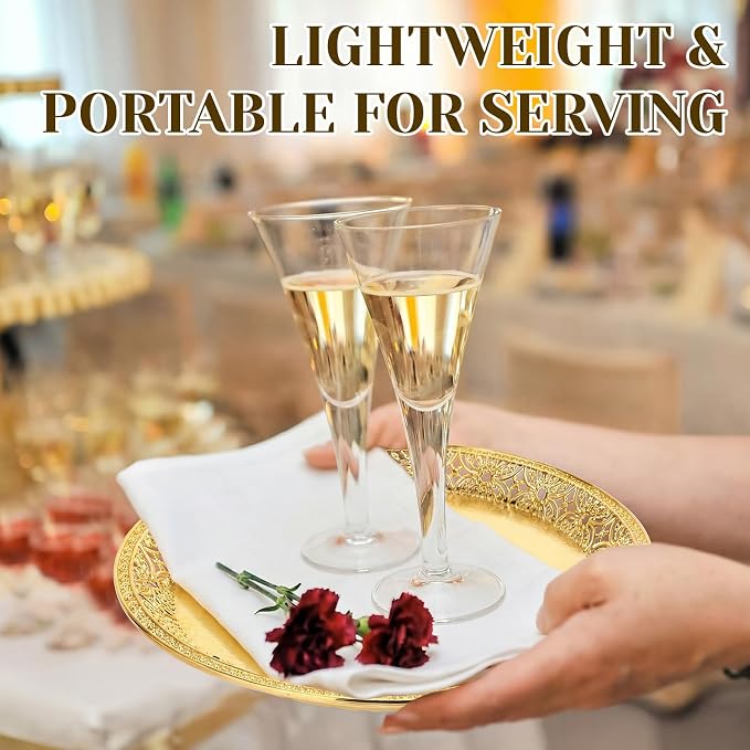 10 Pack Gold Plastic Serving Tray Bulk Lightweight Round Party Snack Serving - Image 6