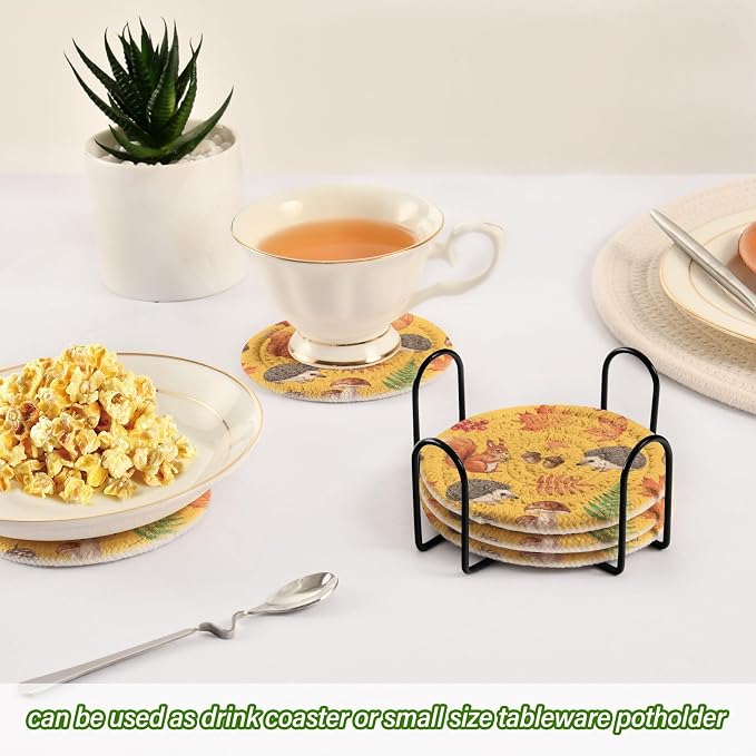 Fall Squirrel Acorn Yellow Pattern Coasters - Image 6