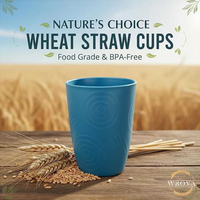 Wrova Wheat Straw Cups Set of 8, 12oz Kids Cups Unbreakable Drinking Cups - Image 4