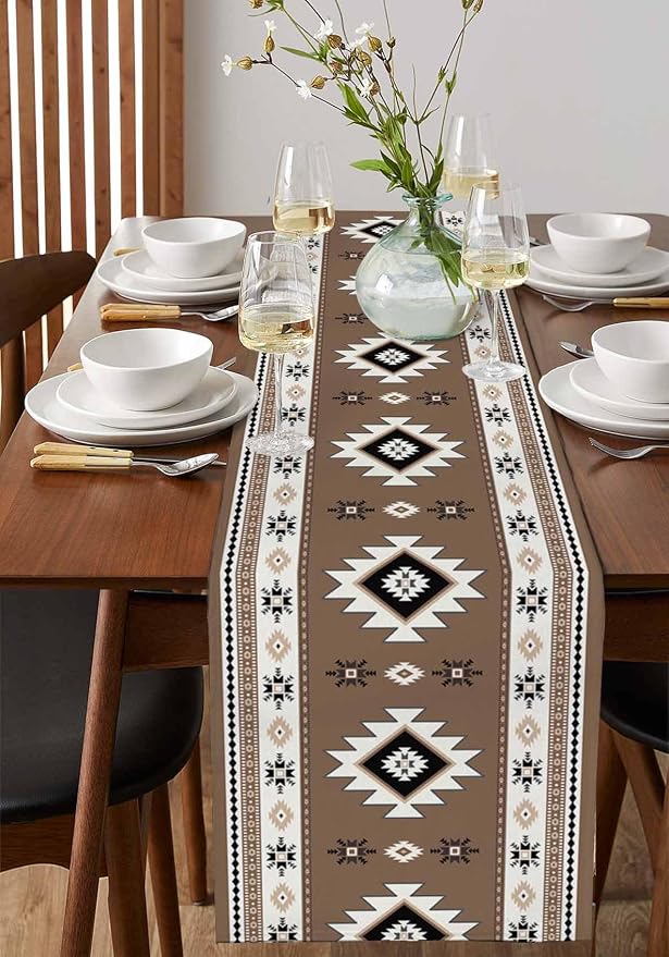 Southwest Aztec Table Runners 108 Inches Long, Cotton Linen Fabric Table Runner - Image 2