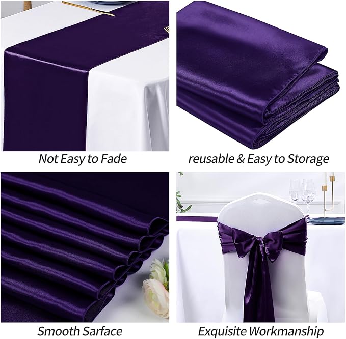 SiinvdaBZX 4 Pcs Purple Satin Table Runner 12 x 108 inches Long | Bright Smooth - Image 5