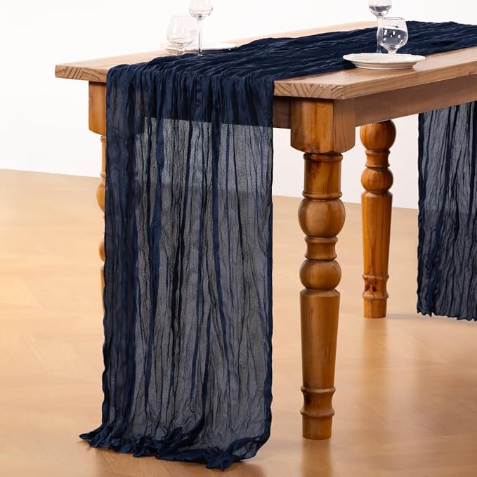DeZerlor Navy Blue Cheesecloth Table Runners 4 Pack Christmas Runners | - Image 5