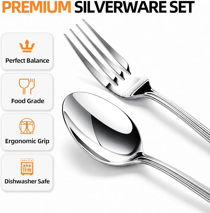 NICE KITCHEN Silverware Set for 12, 60 Piece Heavy Duty Cutlery Set | Mirror - Image 2