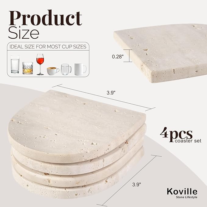 Travertine Coaster Set of 4, Natural Marble Coasters - Image 2