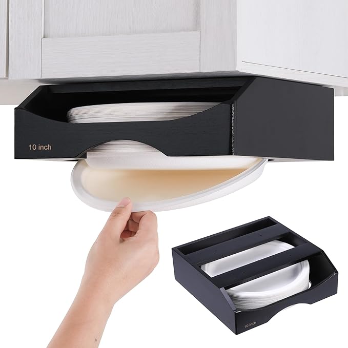 10-inch Paper Plate Dispenser Under Cabinet, Bamboo Paper Plate Holders by CKIU