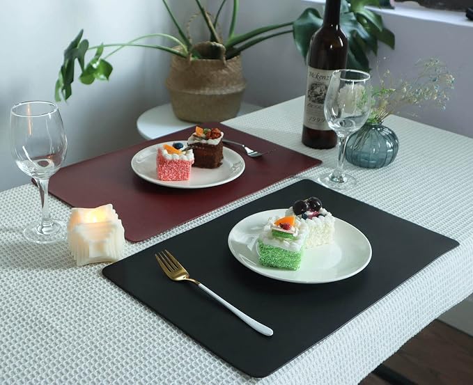 Vinjiasin Placemats Set of 4 Black Leather Place Mats Waterproof Wipeable Heat - Image 7