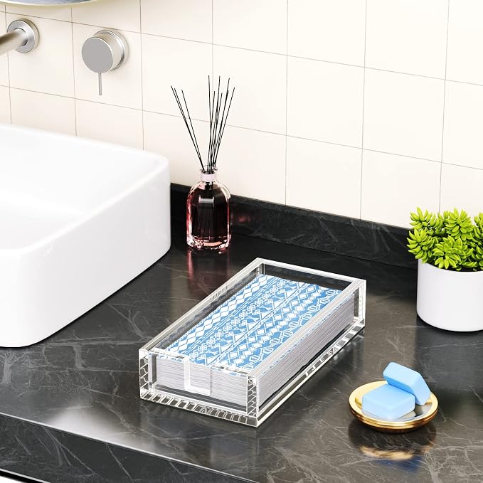 Acrylic Napkin Holder for Bathroom, Guest Towel Holder Tray（Clear） | 8mm Thick - Image 4