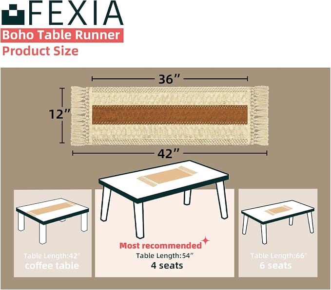 Boho Table Runner for Home Decor 12x36 Fall Coffee Table Decor Caramel | 36 - Image 2