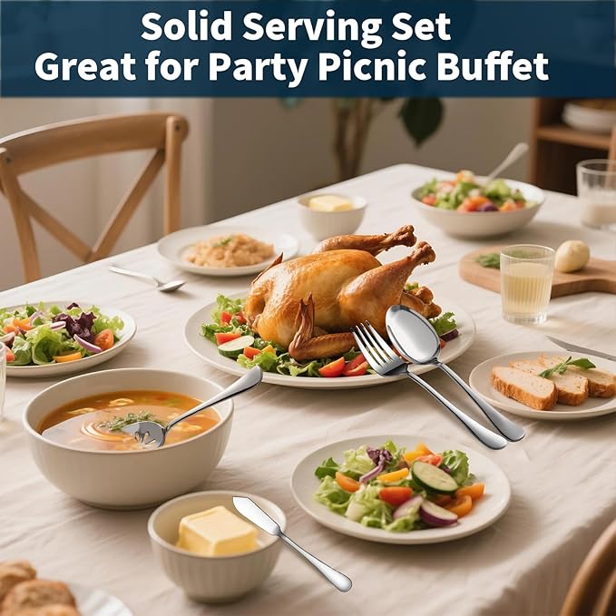 Silverware Set for 8 with Serving Utensils, Stainless Steel Flatware Cutlery | - Image 7