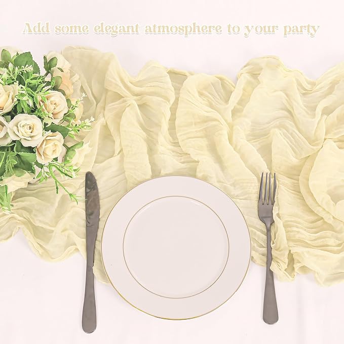 10 Pack Beige Cheesecloth Table Runner 10FT Boho Gauze Fabric Table Runner - Image 5