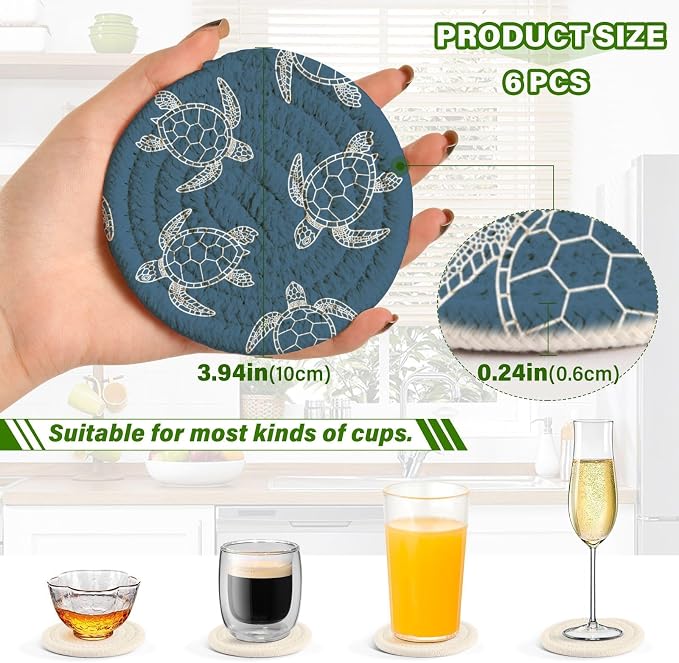 Turtle Navy Blue Print Coasters - Image 3