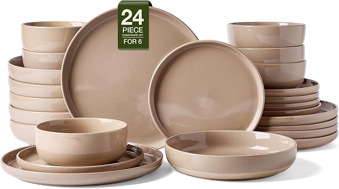 Famiware Milkyway 24-Piece Stoneware Plates and Bowls, Cinnamon Brown | by Famiware