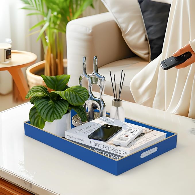 Navy Blue Serving Tray with Handles, Plastic Modern Decorative Tray | Rectangle - Image 5