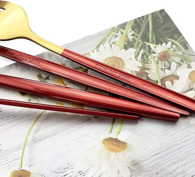 Red Gold Silverware Set, JASHII 30-Piece Stainless Steel Satin Finish Flatware - Image 5