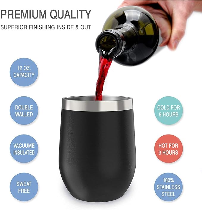 CHILLOUT LIFE 12 oz Stainless Steel Wine Tumblers 4 Pack - Image 2