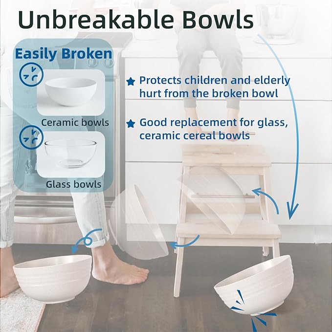 【Non Ceramic】 68 Oz Salad Bowls, Large Serving Bowls 6 Pcs Unbreakable Ramen - Image 6
