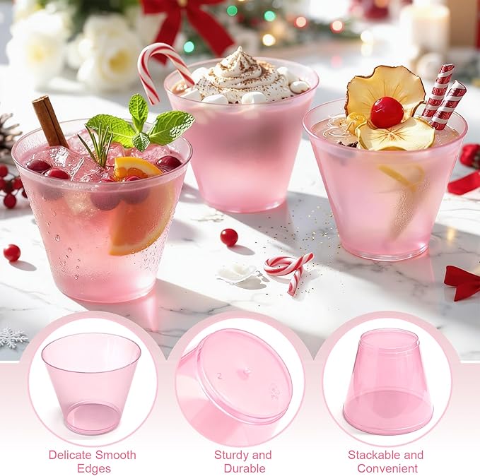 Glowserve 9 OZ Pink Disposable Plastic Cups Cocktail Cup 150 Pack | Fancy - Image 2