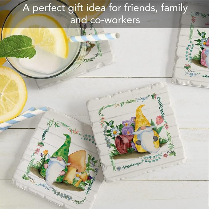 Thirstystone Spring Gnome 4 Pack Assorted Tumbled Tile Stone Coasters | 4" - Image 7