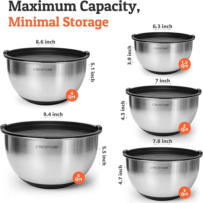 Premium Mixing Bowls With Lids Set, Airtight Lids, Thicker Stainless Steel - Image 3