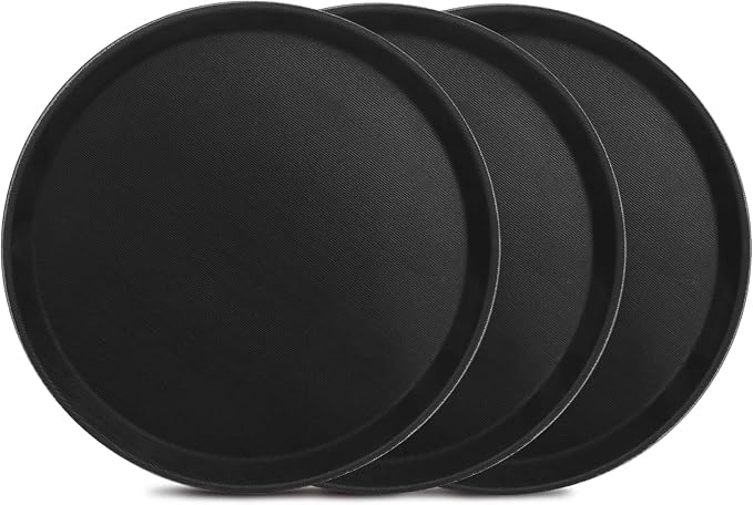 Mwellewm 3 Pcs Round Serving Tray, 11 Inch Non Slip Surface Round Tray Black by Mwellewm