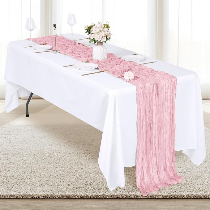 12 Pack Light Pink Cheesecloth Table Runner 17x108 Inch Semi Sheer Boho Gauze - Image 4