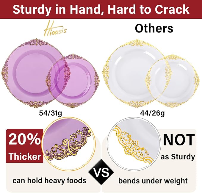 210 Pcs Purple Gold Plates for Party | Purple Party Plates Set for 30 Guests - Image 3