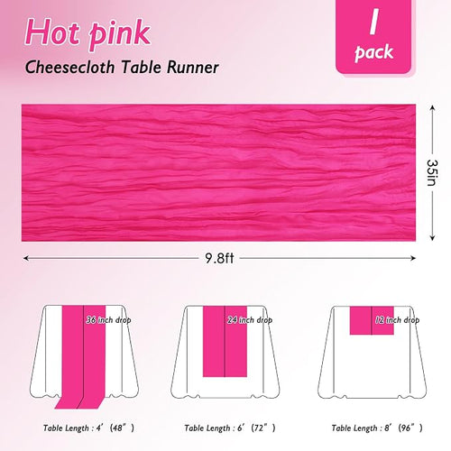 1 Pack Hot Pink Cheesecloth Table Runner 120 Inch Boho Wedding Decor | - Image 2