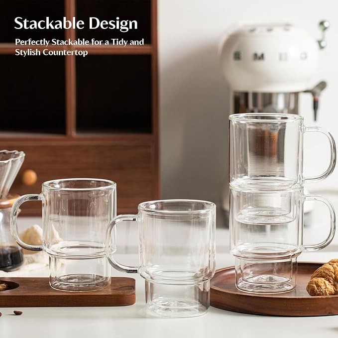 INSETLAN 16oz Double Wall Glass Coffee Mugs Set of 2, Insulated Borosilicate - Image 8