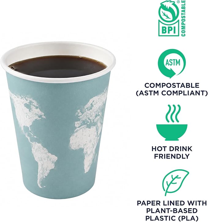 ECO PRODUCTS Compostable Disposable World Art 12oz Large Coffee Cups, Case of - Image 4