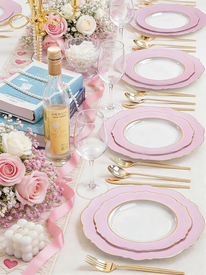 60Pcs Pink Plates Disposable - Image 2