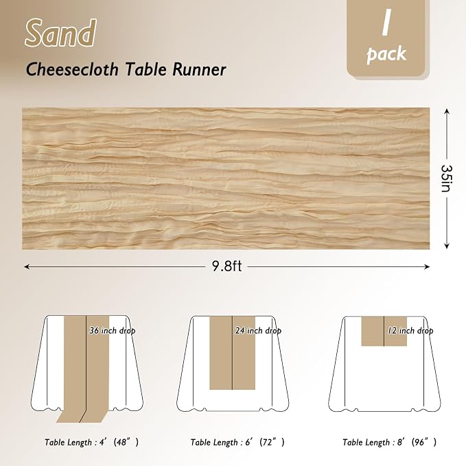 1 Pack Sand Cheesecloth Table Runner 120 Inch Boho Wedding Decor | Cheesecloth - Image 2